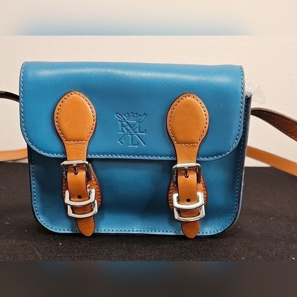 Ralph Lauren Blue Leather Mini Messenger Crossbody Bag - Picture 7 of 15